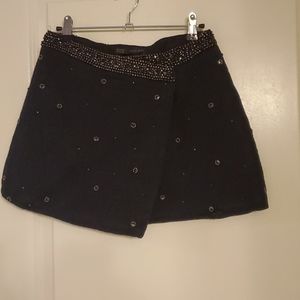 Navy Beaded Wrap Miniskirt